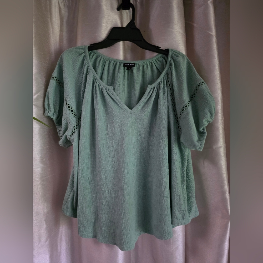 Torrid Sage Green Blouse with Eyelet Detail
